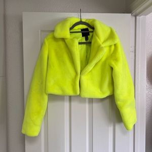 Neon Yellow Cropped Fuzzy Jacket